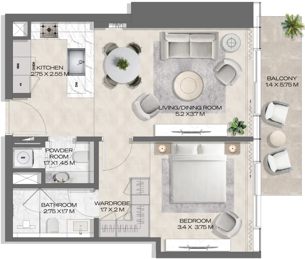 1 bedroom layout