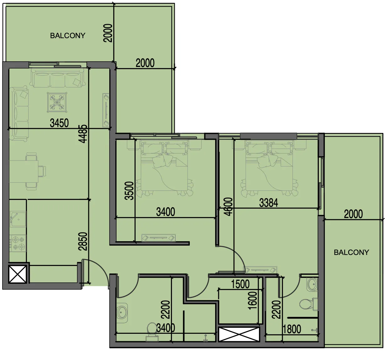 2 bedroom layout