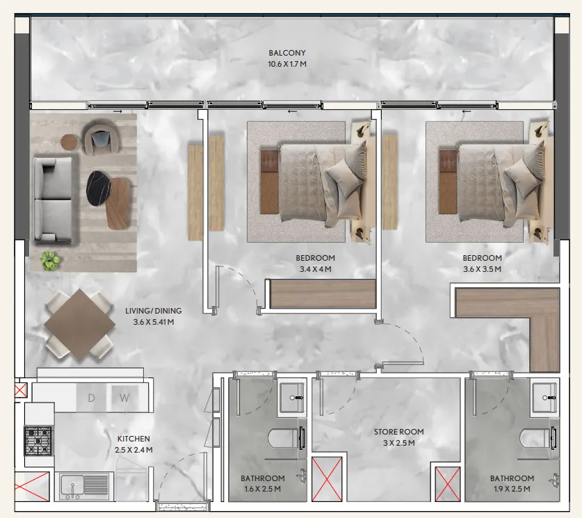 2 bedroom layout