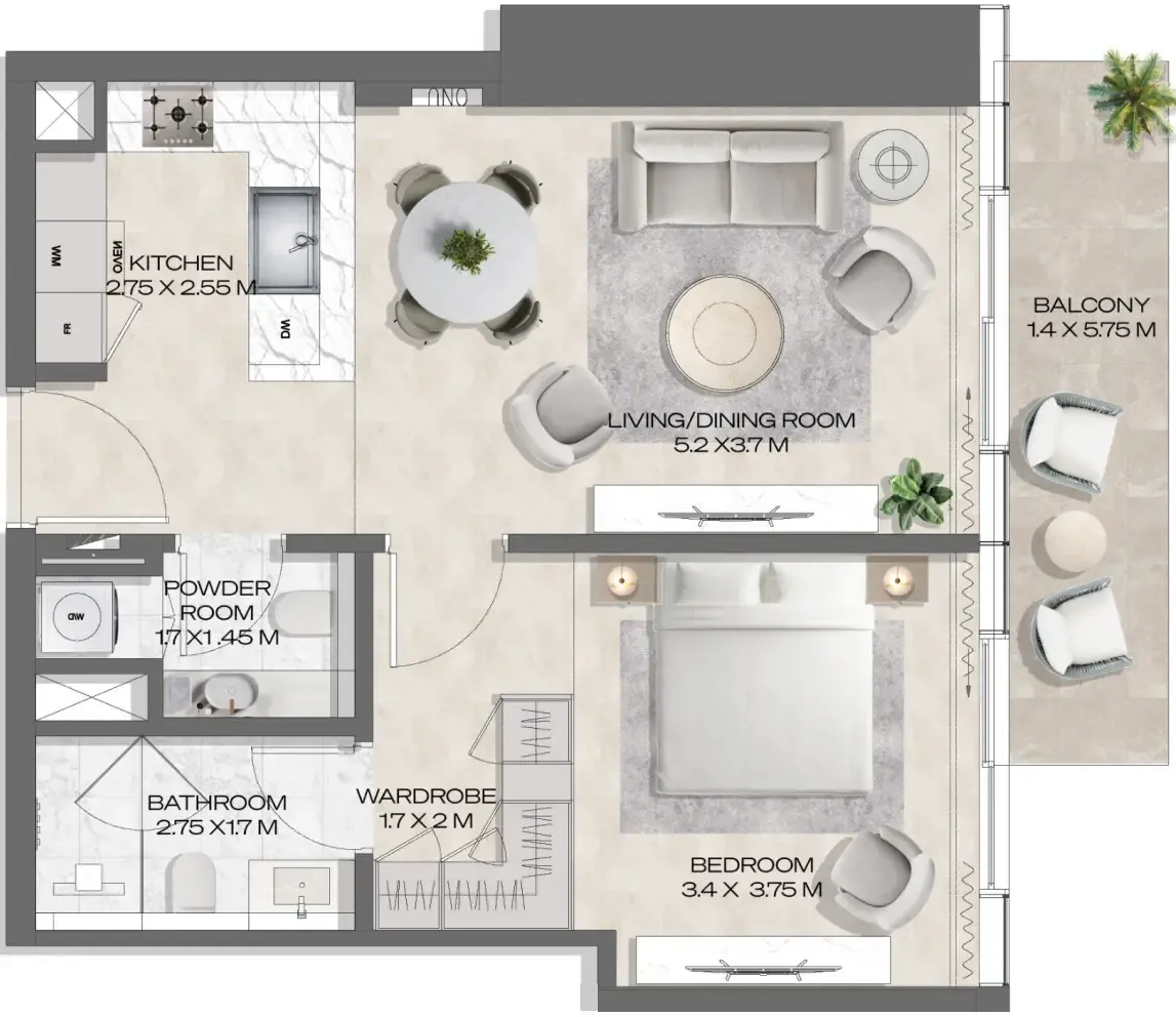 1 bedroom layout