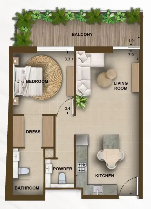 1 bedroom layout