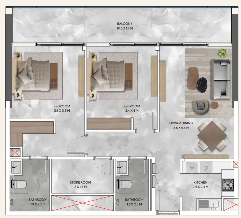 2 bedroom layout