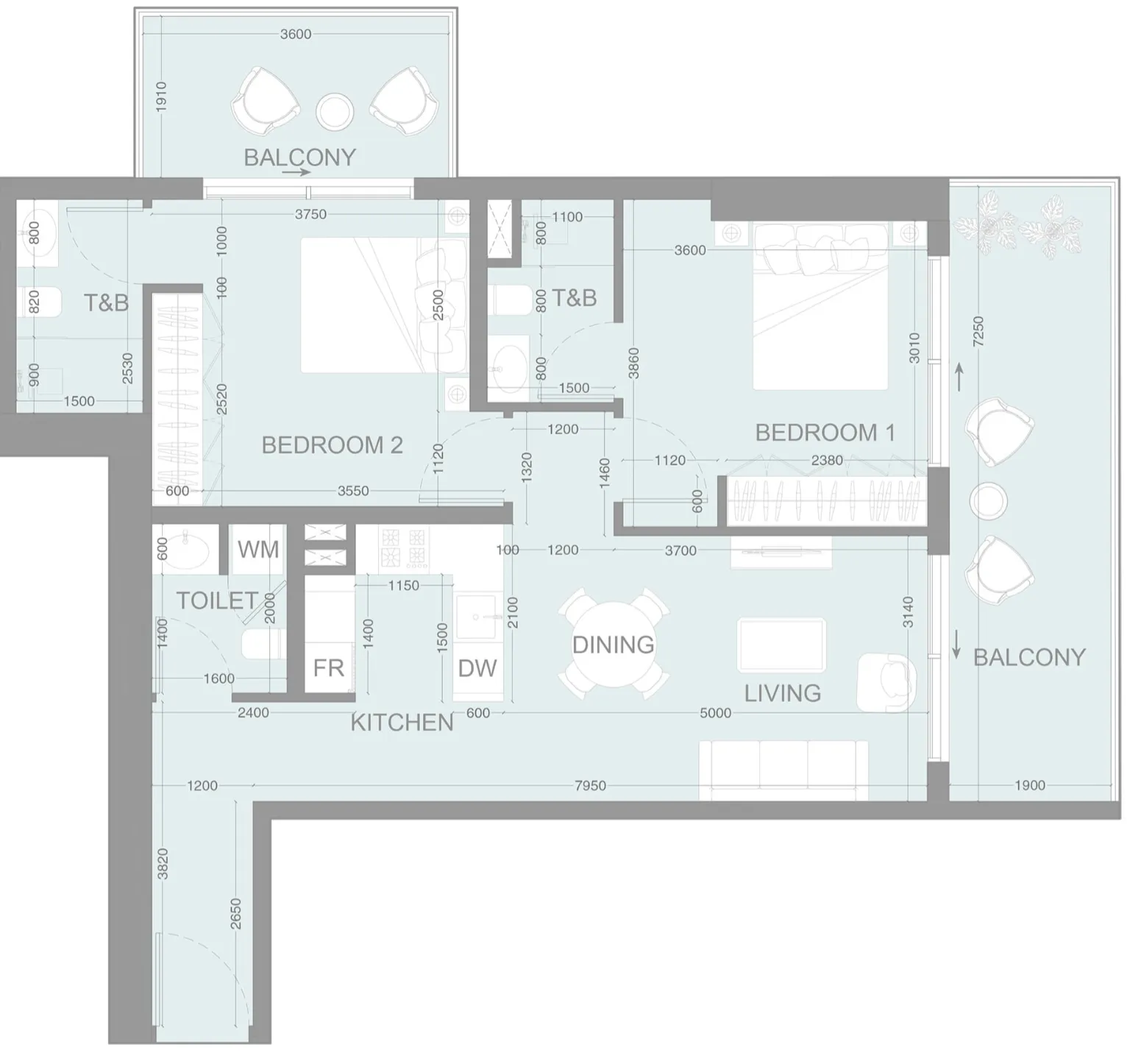 2 bedroom layout
