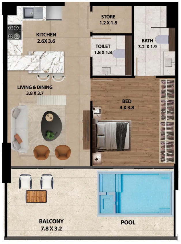 1 bedroom layout