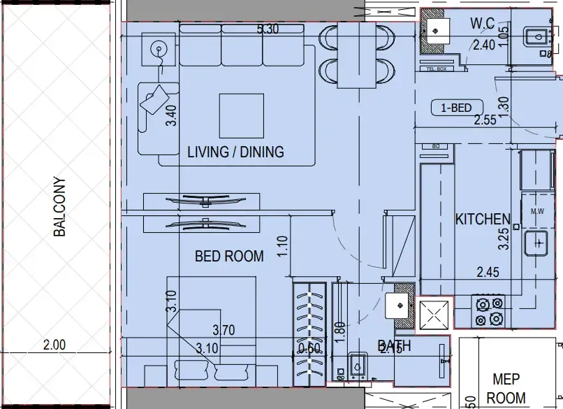 1 bedroom layout