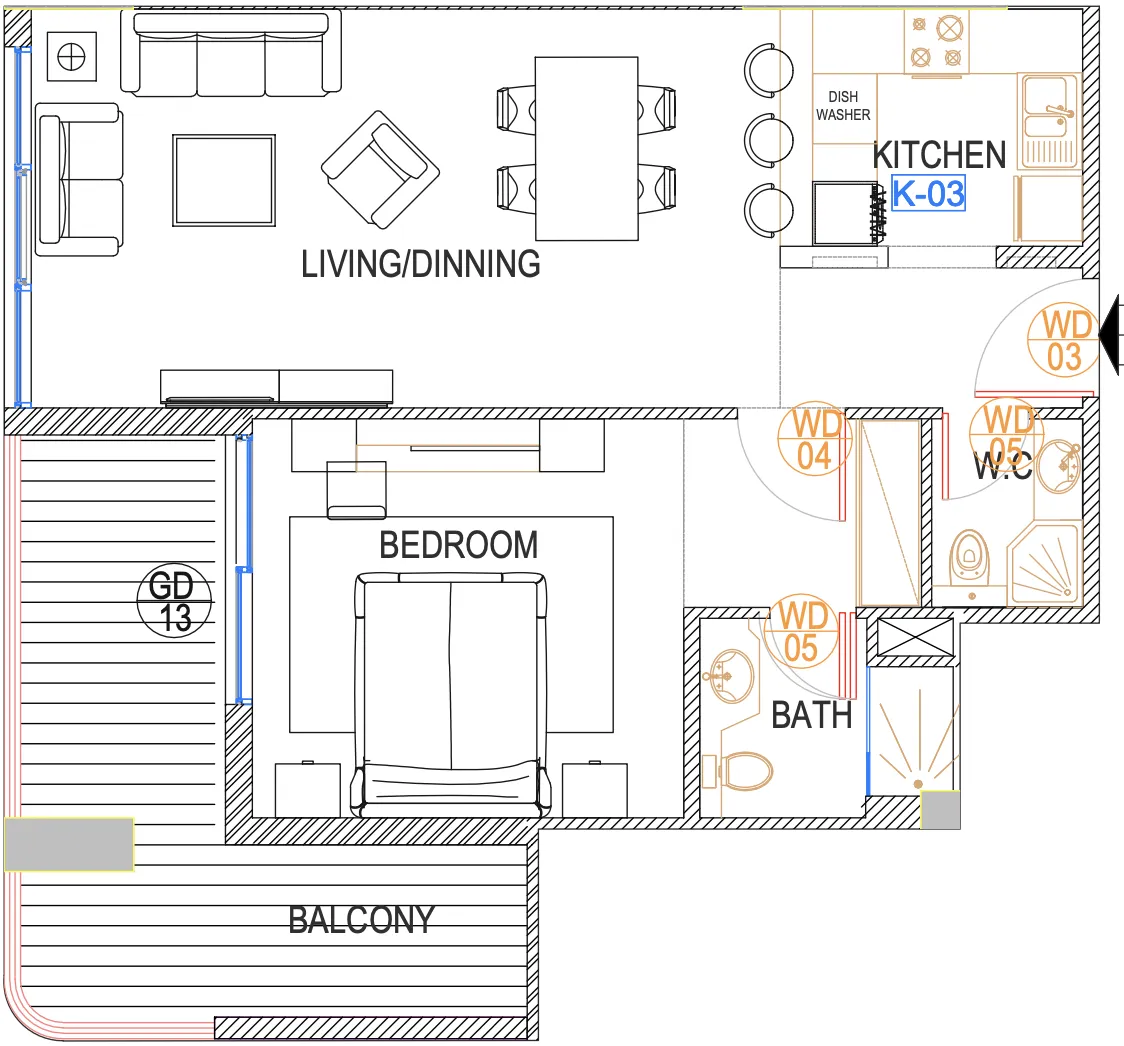 1 bedroom layout