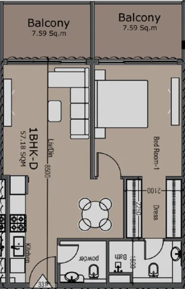 1 bedroom layout