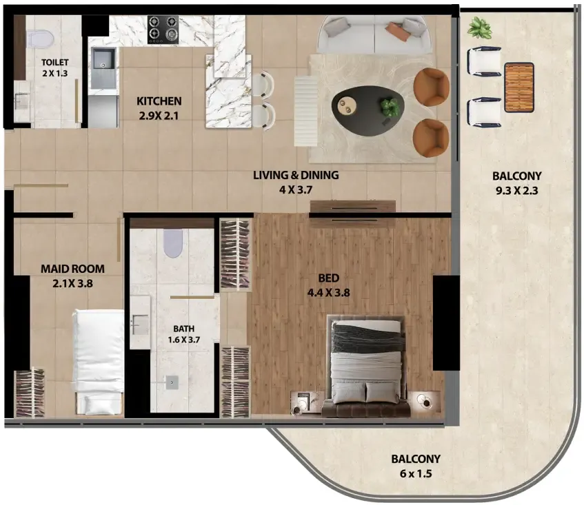 1 bedroom layout