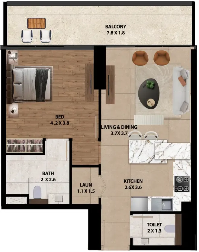 1 bedroom layout