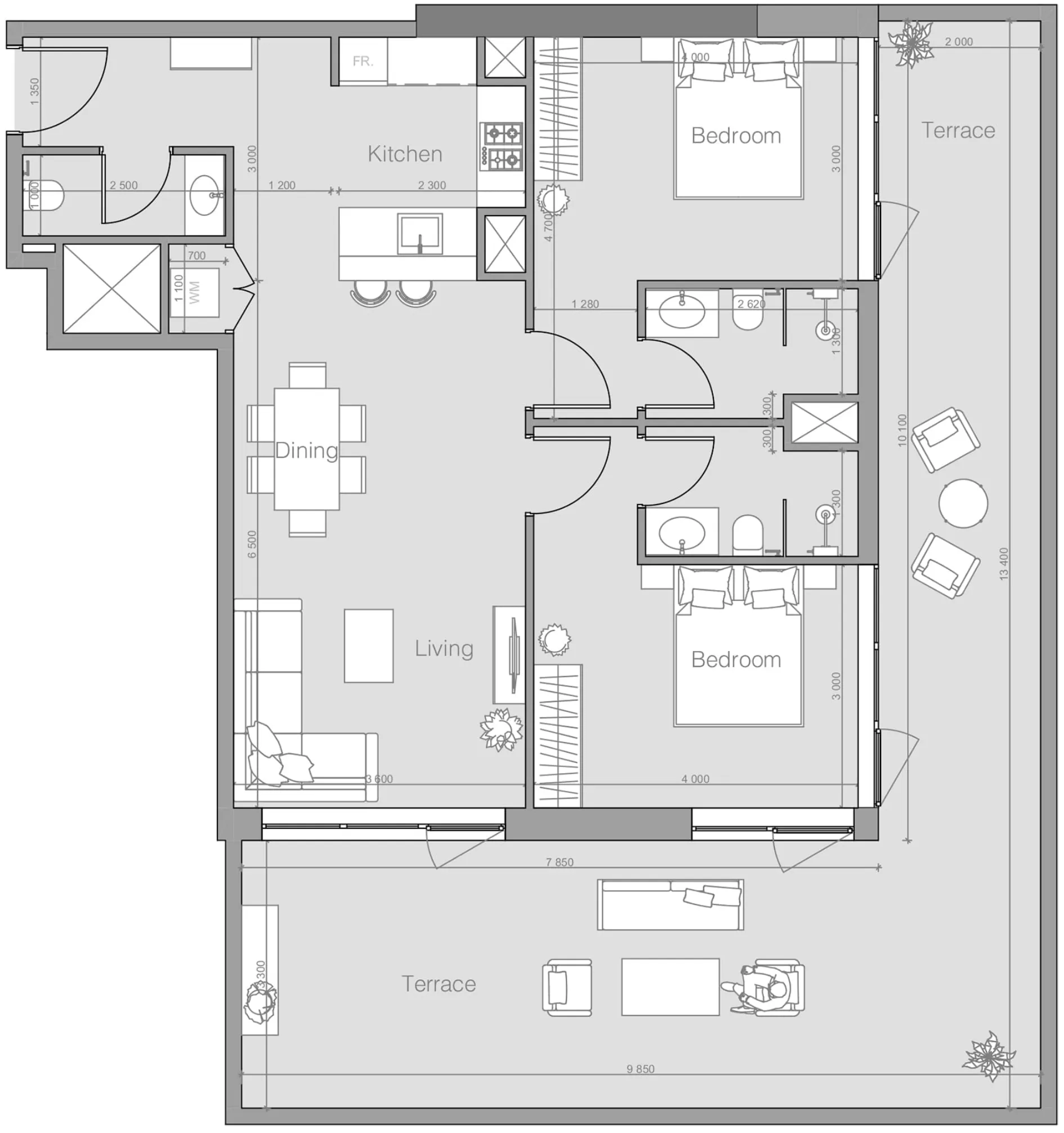 2 bedroom layout
