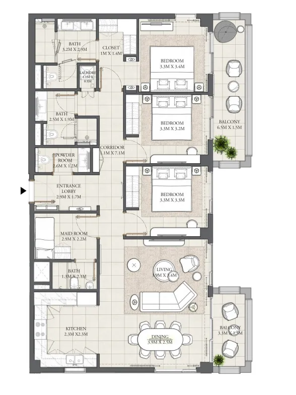 3 bedroom layout
