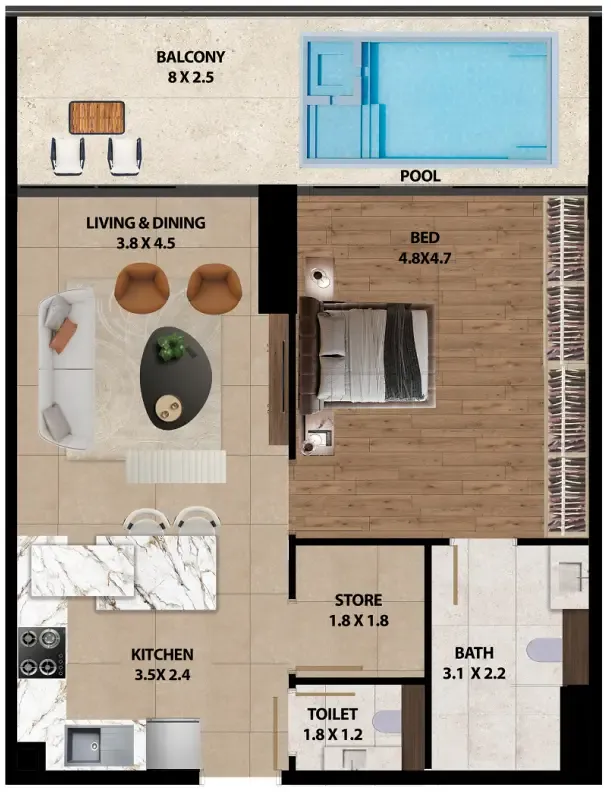 1 bedroom layout