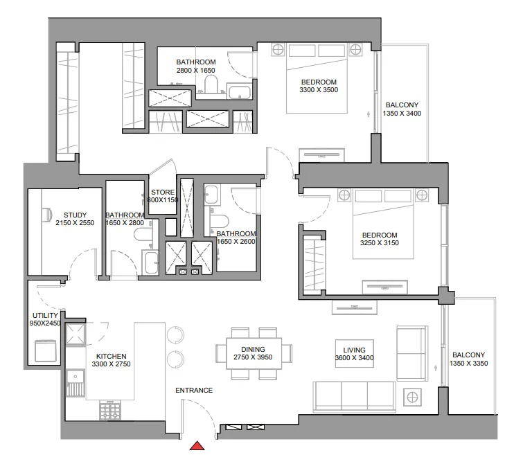 2 bedroom layout
