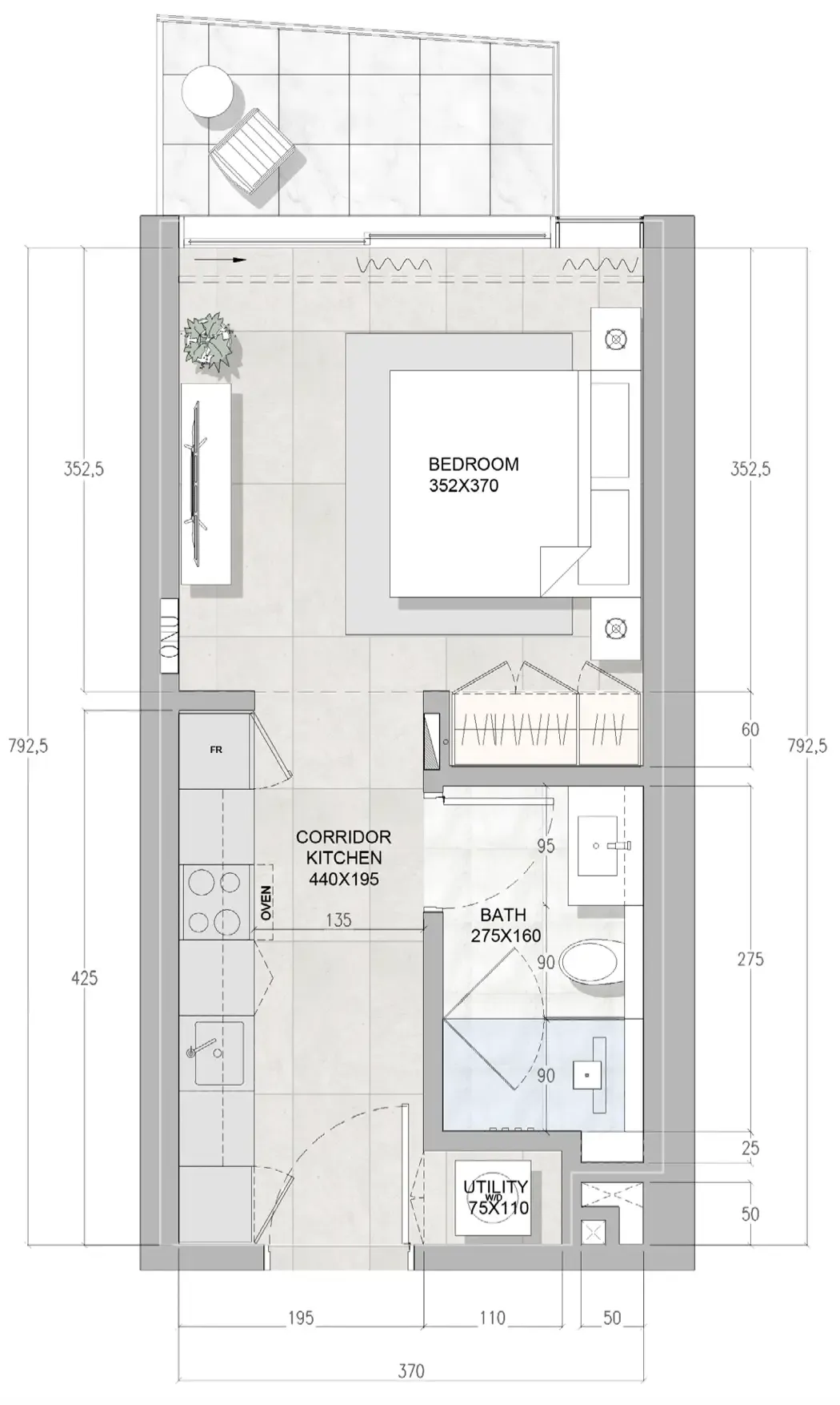 0 bedroom layout