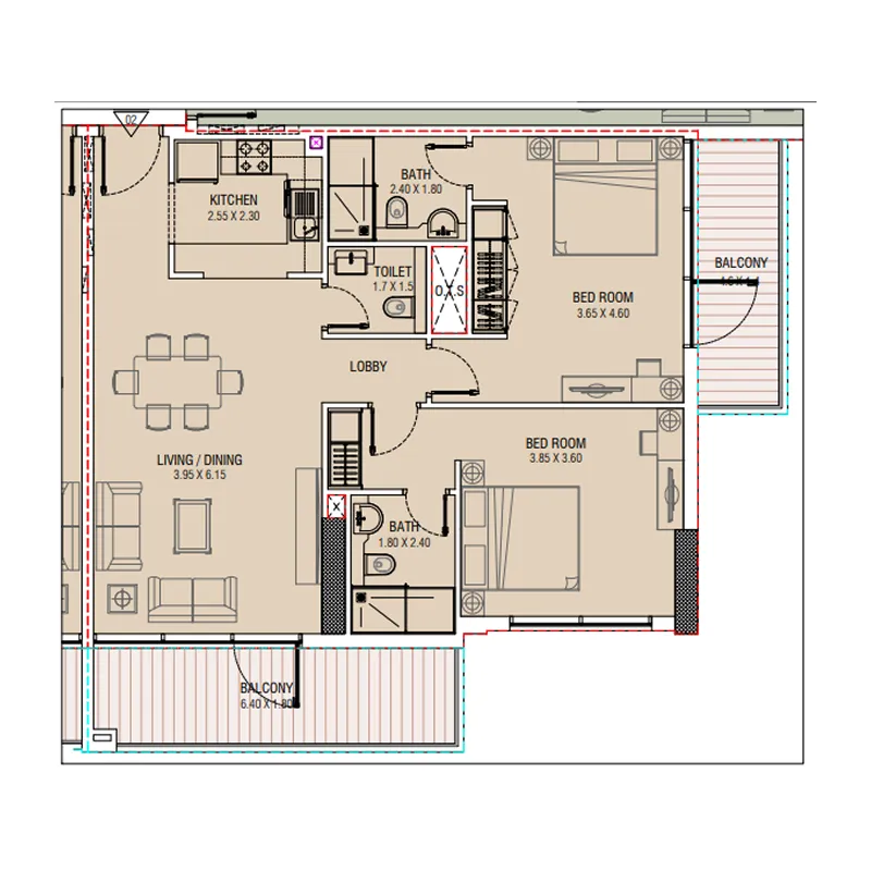 2 bedroom layout