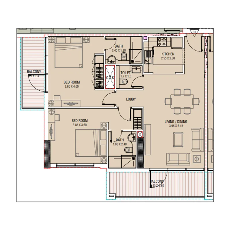 2 bedroom layout